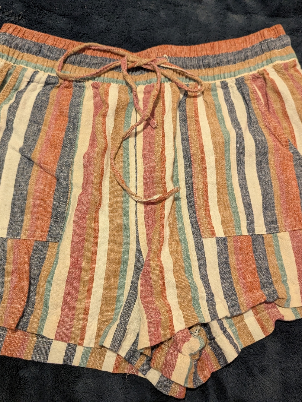 Women's Multicolor Striped Drawstring Linen Shorts